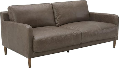 Rivet Modern Deep Leather Sofa Couch with Wood Feet, 72"W