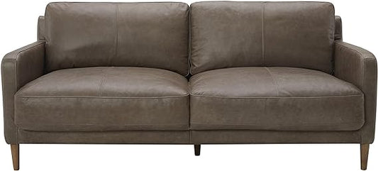 Rivet Modern Deep Leather Sofa Couch with Wood Feet, 72"W